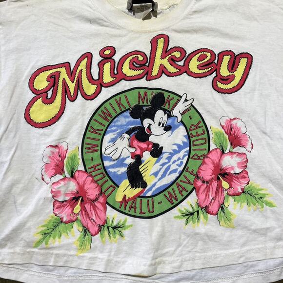 Vintage 80s Disney Mickey by Jerry Leigh Hawaiian Crop Top - Picture 2 of 3